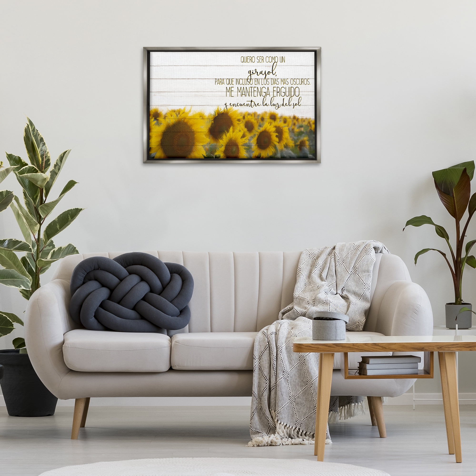 Stupell Industries Quiero Ser Como un Girasol Inspirational Quotes & Sayings Painting Gray Floater Framed Art Print Wall Art, 31 x 21