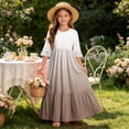 thumbnail image 7 of ITSAME Girls A-Line Maxi Dress Flowy Ruffle 3/4 Sleeve Round Neck Gradient Print Summer Fashion Casual Dress Khaki Size 12, 7 of 7