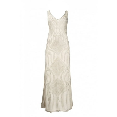 Adrianna Papell V-Cut Neckline All Over Bead Pattern Silk Dress