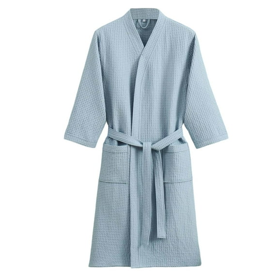 Cotton Waffle Kimono Bathrobe for Men & Women Cozy Leisurewear Color: Light Blue Size: XL