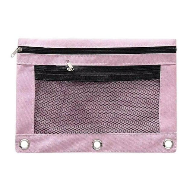 Dosaele Fabric Pencil Pouch with 3 Binder Holes Black Binder Pencil Case with Smooth Zipper Clear Window Pencil Case for Binder Big Capacity 3 Ring Binder Pencil Bag with 3 Reinforced G