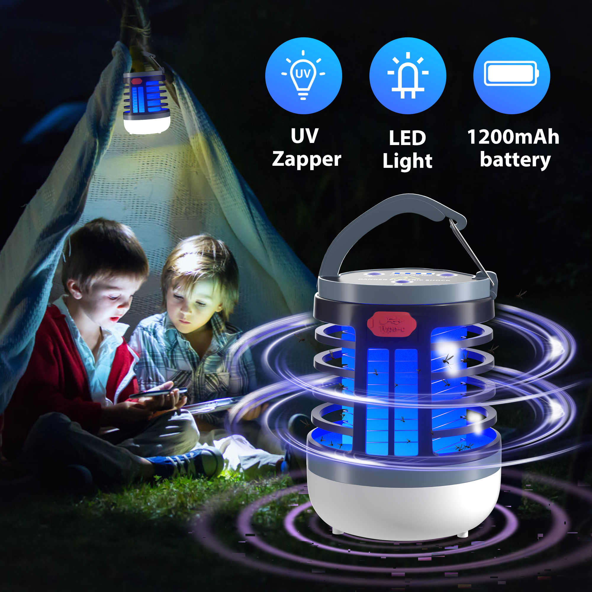 Outdoor Bug Zapper Solar Powered, Waterproof, and Rechargeable