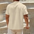 thumbnail image 4 of Men Henley Shirt Solid Color Cotton Linen Short Sleeve T-Shirts Band Collar Beach Vacation Pullover, 4 of 7