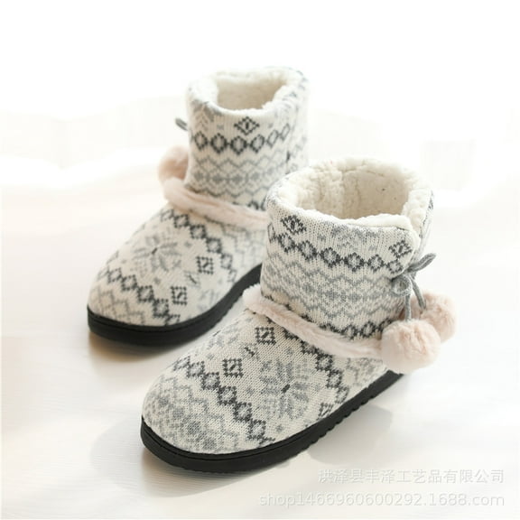 Women's Knit Slipper Boots - Plush Lining for Indoor/Outdoor Winter Comfort