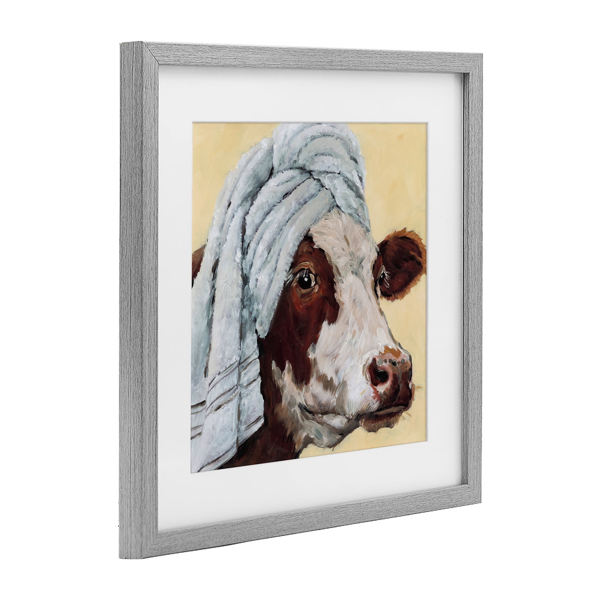 Stupell Industries Cow Spa with Towel Gray Framed Print Under Glass, design by Studio Bautista