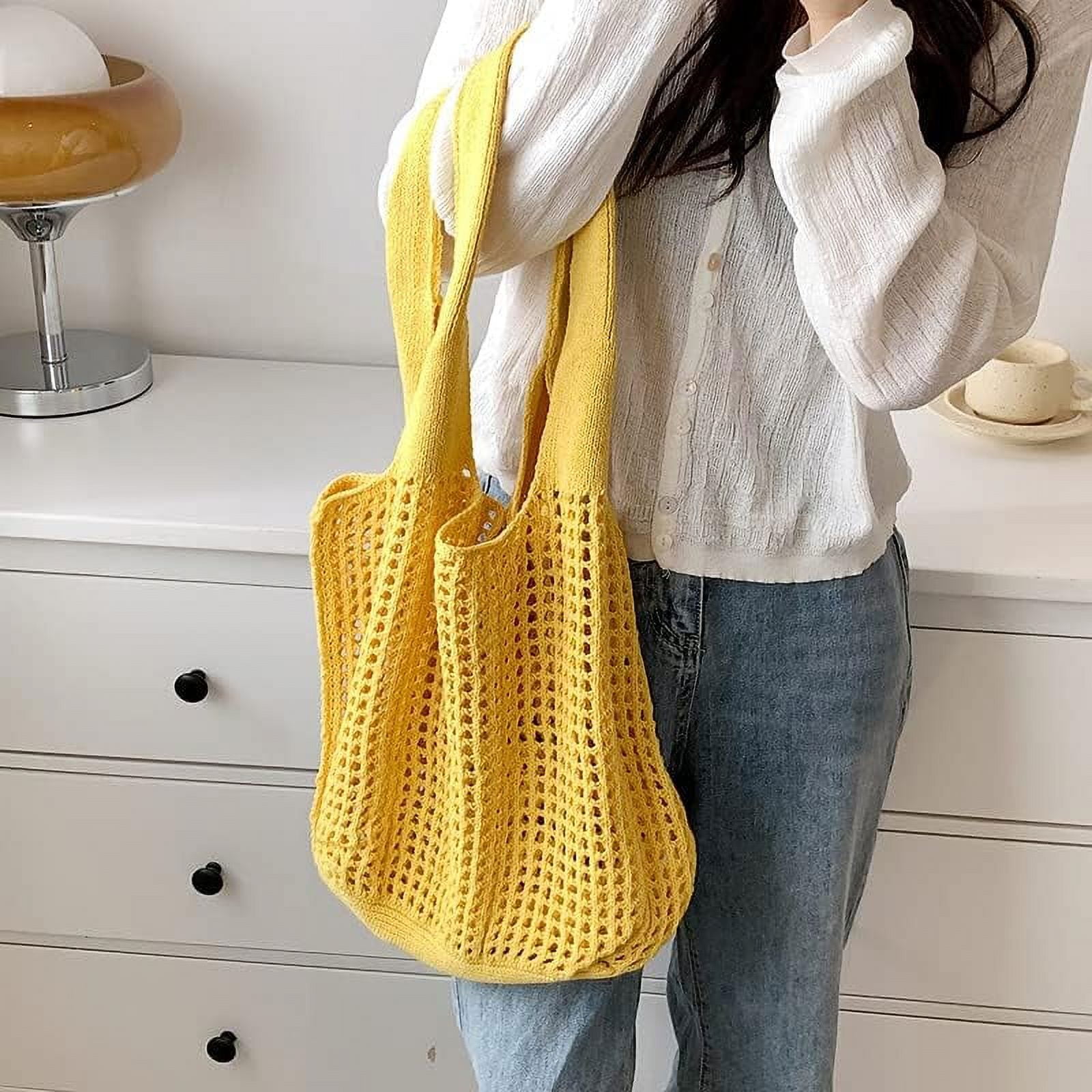 Kukuzhu Crochet Tote Bag, Cute Boho Knit Tote Bag Aesthetic