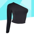 thumbnail image 3 of EeaseMX Camiseta negra de manga larga para mujer, top sexy con escote pronunciado y un hombro descubierto, talla M, 3 of 7