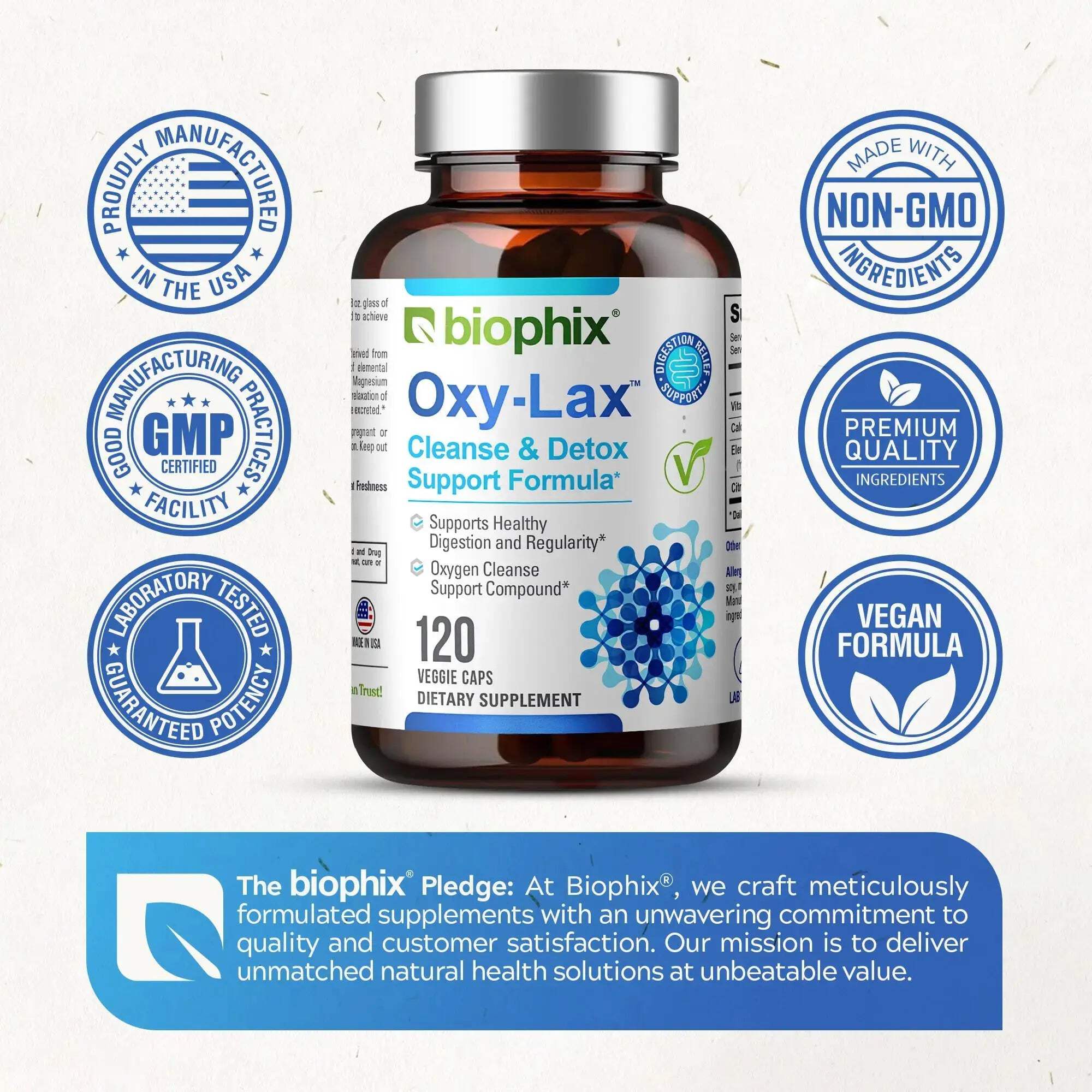 biophix Oxy-Lax 750 mg 120 Vcaps - Free Vitamin D-3 5000 IU 30 Softgels - Natural Magnesium Oxide Oxygen Based Colon Cleanse Gentle Laxative Supports Healthy Digestive Tract Regularity