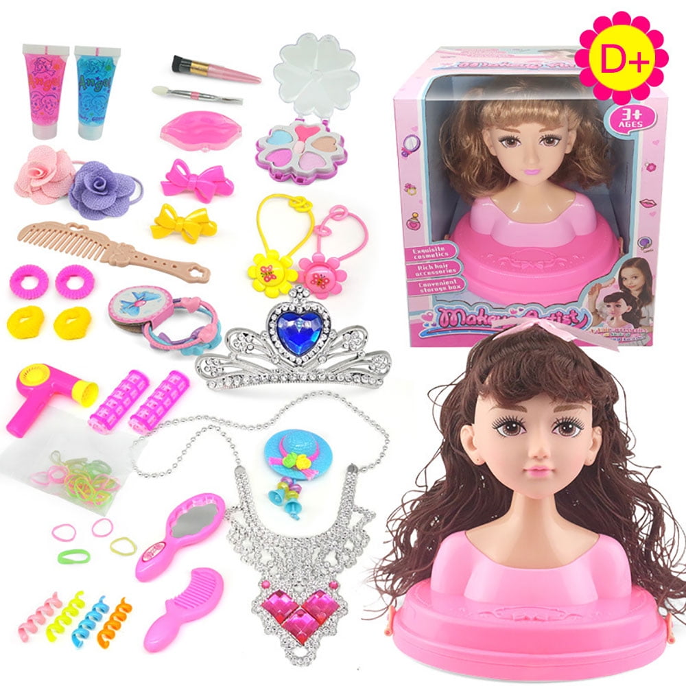 Kids Dolls Styling Head Makeup Comb Hair Toy Doll Set Pretend Play ...