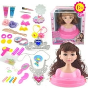 Sugeryy Kids Dolls Styling Head Makeup Comb Hair Toy Doll Set Pretend Play Princess Dressing Play Toys For Little Girls Makeup Learning Ideal Present