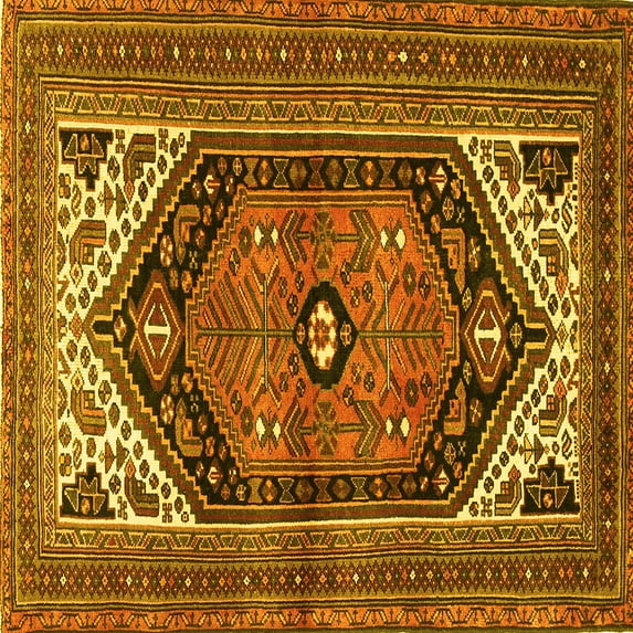 Ahgly Company Machine Washable Indoor Square Persian Yellow Traditional Area Rugs, 5' Square