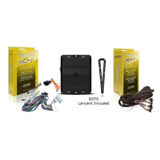 Rockford Fosgate DSR1 8-Channel Signal Processor, HRN-AR-CH3 amp  replacement harness, HRN-AR-EXT2 2-meter extension cable