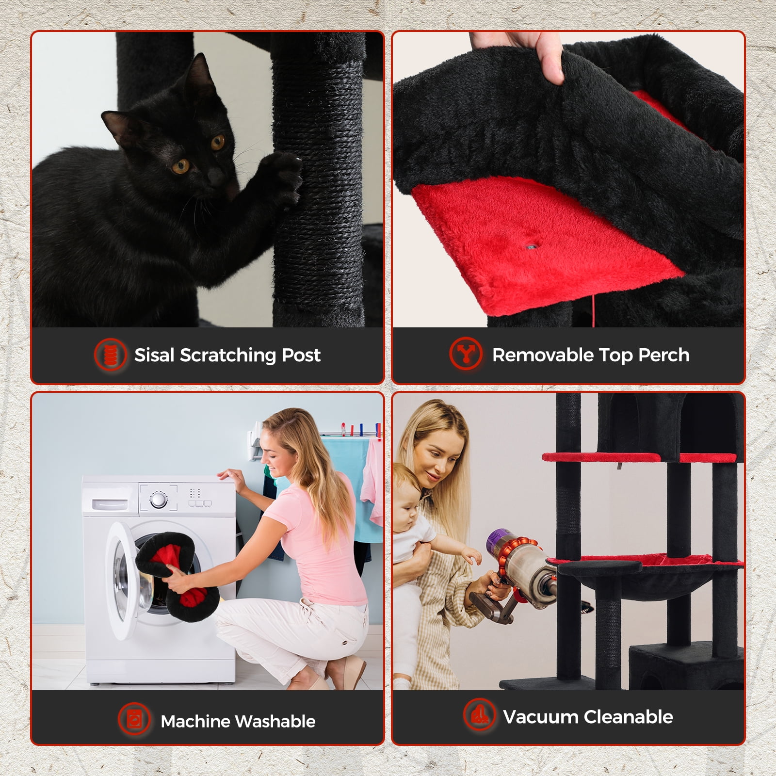 PEQULTI 69" Multi-Level Cat Tree Indoor Cat Tower for Adult Cat with Scratching Post & Hammock Black