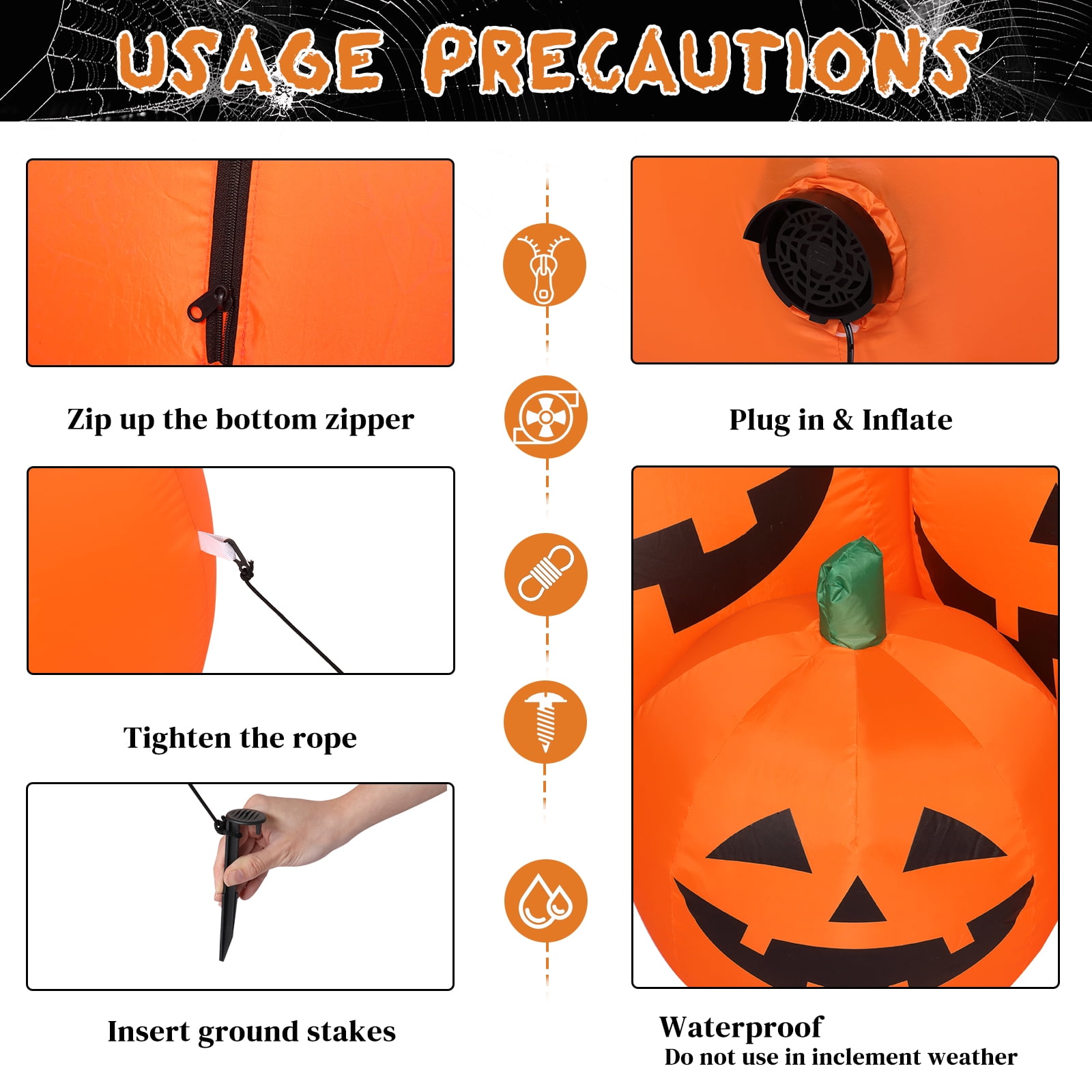 7ft Halloween Inflatable Pumpkin with 7 LED String Lights for Yard Decor