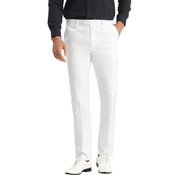 INSPIRE CHIC Dress Pants for Men's Classic Fit Solid Stretch Flat Front Work Business Trousers 32 White