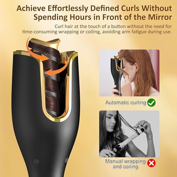 RKXQT Automatic Curling Iron, Hair Curler 1" Large Slot, 4 Temperature Settings, 12s-19s Timers, Dual Voltage, Anti-Scald, Anti-Tangle, Auto Shut-Off, LCD Display, Fast Heating Easy for Use, Black
