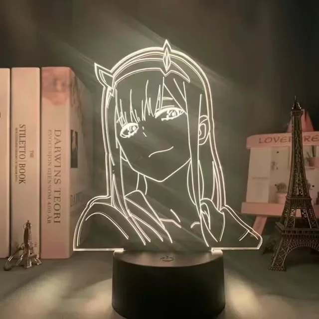 Figura de Darling in The Franxx de Anime, lámparas 3D, luz cálida, Zero Two, 02 HIRO, luces LED nocturnas, regalo para amigo, decoración de dormitorio