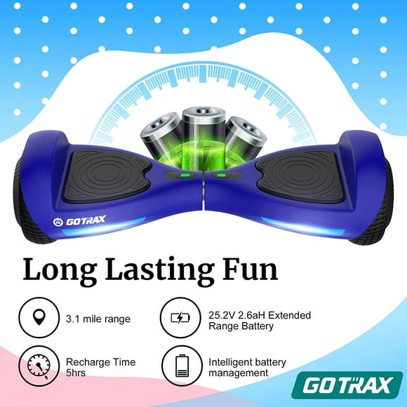 GOTRAX FX3 Hoverboard with LED 6.5 inch Wheels, UL2272 Certified, 25.2V 2.6Ah Big Capacity Battery, Dual 200W Motor up to 10km/h (Blue)