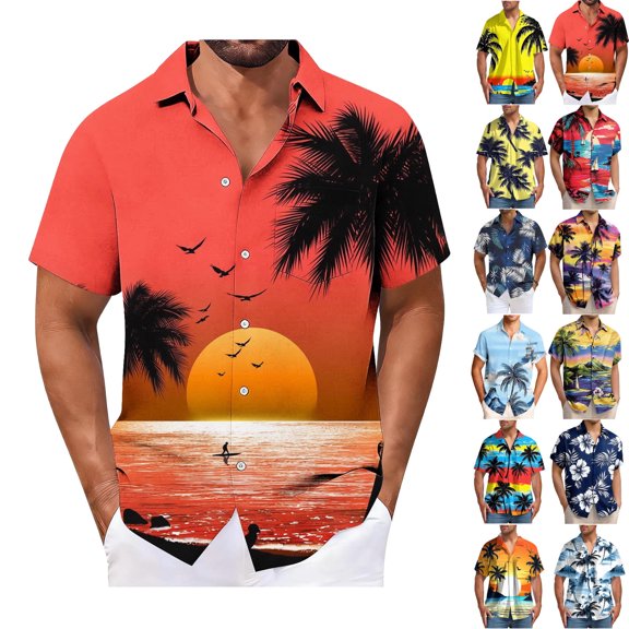 DJDLJWCJ Mens Button Up Shirts, Floral Print Hawaiian Shirts for Men polo T Shirts Summer Beach Shirts Multicolor 2XL