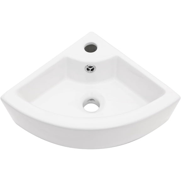 Wall Mount Corner Bathroom Sink 18 Inch White Ceramic Washing Basin Sector Wall Mount Sink for Small Bathrooms.