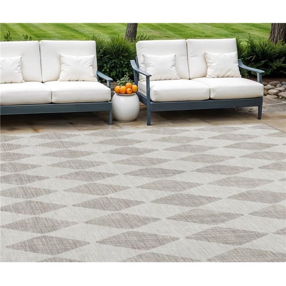 HomeRoots 577010 8 x 10 ft. Geometric Washable Indoor & Outdoor Rectangle Area Rug, Beige