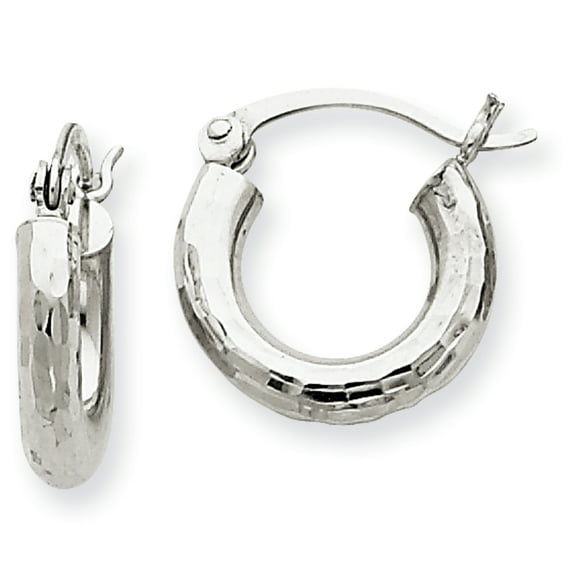 Primal Gold 14 Karat White Gold Diamond-cut 3mm Round Hoop Earrings