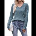 thumbnail image 1 of Camisas de Larga para Mujer, Cuello en V, Blusas Casuales de Otoño, Suéteres Holgados, Túnicas, Ropa de Moda 2025. Gris Azul S, 1 of 9