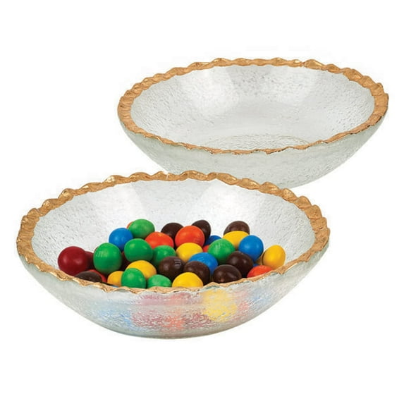 Elegant and Modern Decorative Goldedge Hand Decorated Gold Leaf Round Glass Bowls - Set of 2, 6 Inches Bowls