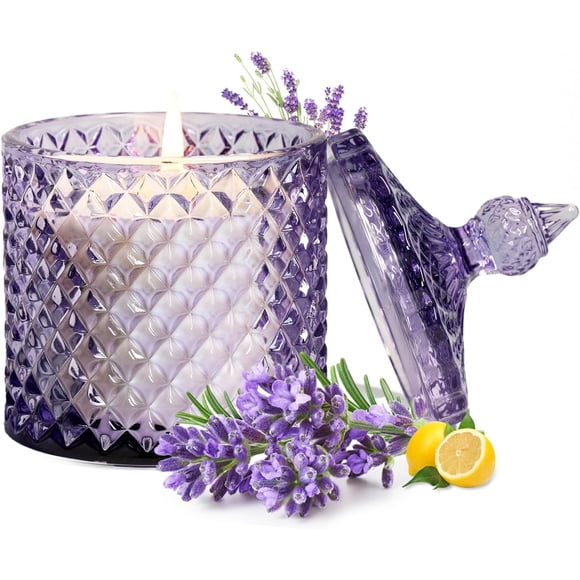 Lavender Lemon Scented Candles, Gifts for Women Men, Large Jar Candle for Home Scented, Aromatherapy Candle, Natural Soy Wax Scented Candle for Relaxing & Calming (Spring Scent)
