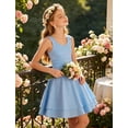 thumbnail image 3 of Aideaone Girls Sleeveless Square Neck Dress Ruched Waist A Line Church Party Style for Tweens Teens 7-16, 3 of 9