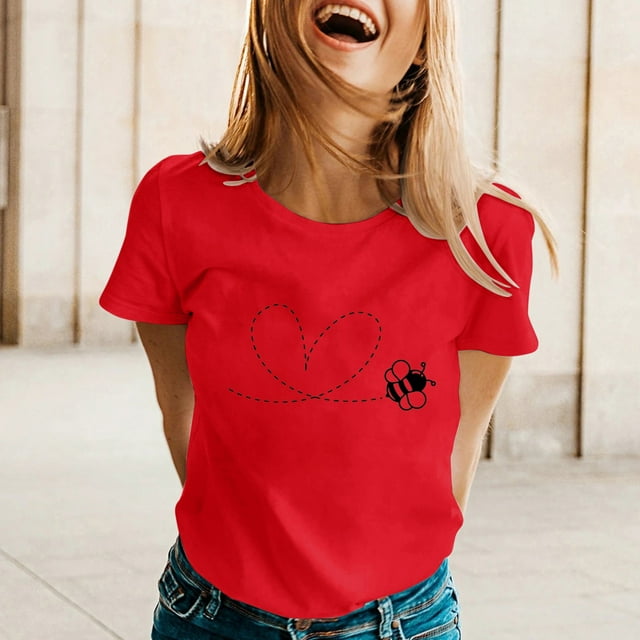 WILLBEST Womens Tshirts Womens Spring Summer Printed Short Sleeve O Neck T Shirt Top