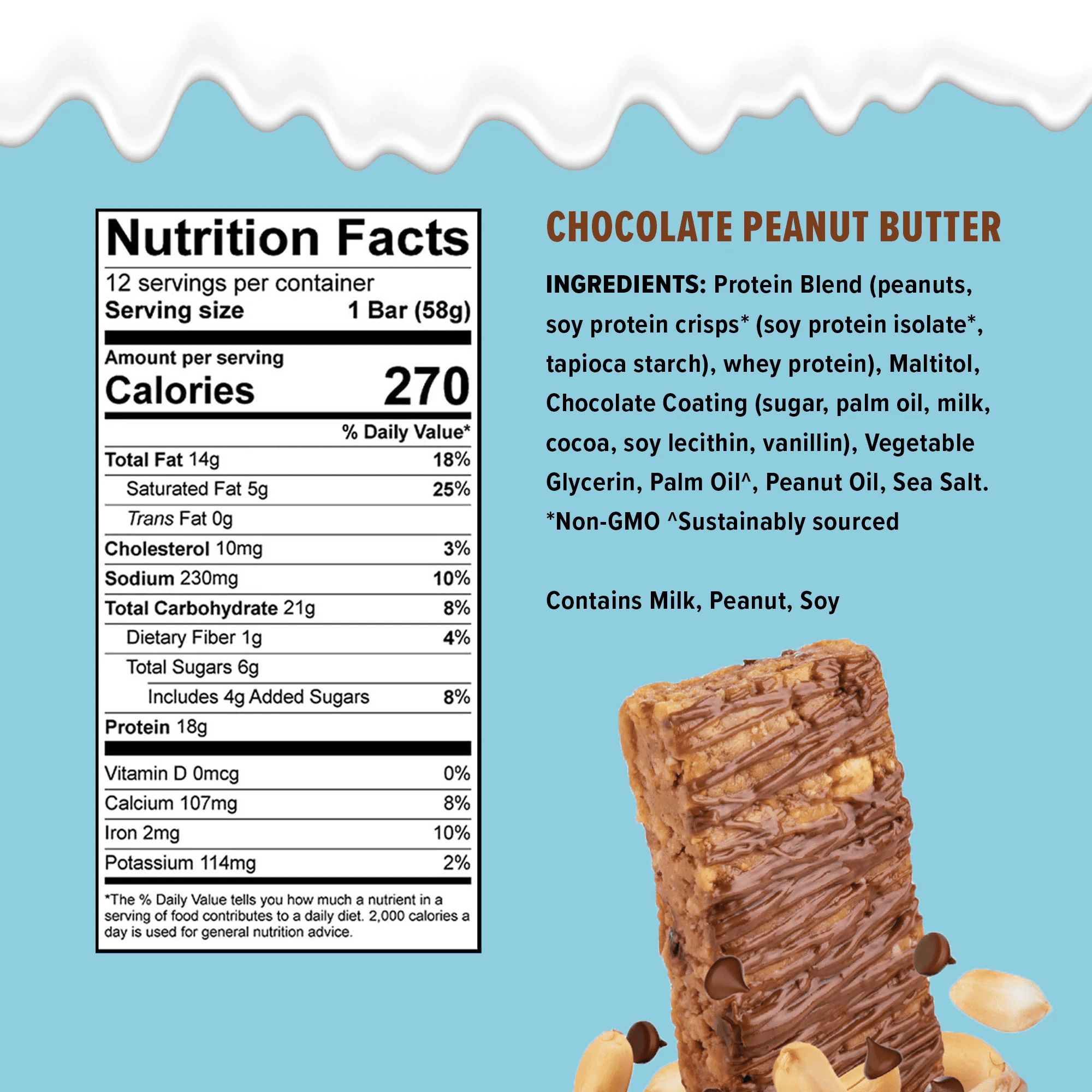 JiMMY! Chocolate Peanut Butter Protein Bars, 12 Count