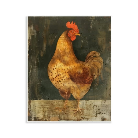 Stupell Industries Chicken on Rustic Background Animals Painting Unframed Art Print Wall Art, 11 x 14