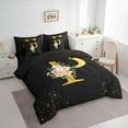 thumbnail image 3 of Homewish Gold Cartoon Monogrammed Bedding Comforter Set 7-Piece for Female, Initial P Letter King Bedding Sets, Groovy Rose Flower Reversible Bed Sheets, Breathable Home Decor, 3 of 7
