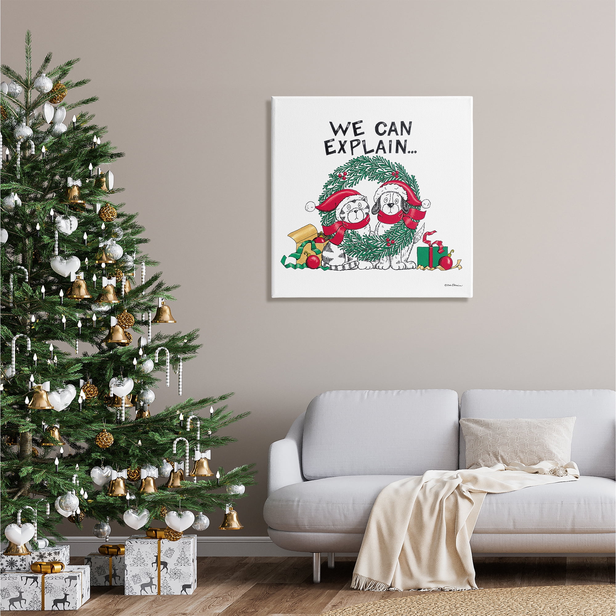 Stupell Industries Cat & Dog Christmas Humor Holiday Painting Gallery Wrapped Canvas Print Wall Art, 30 x 30