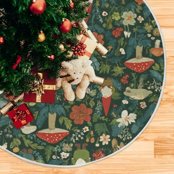 Yayeee Christmas Tree Skirt 35 inches for Xmas Tree Holiday Party Decoration, Forest Mushroom Pattern
