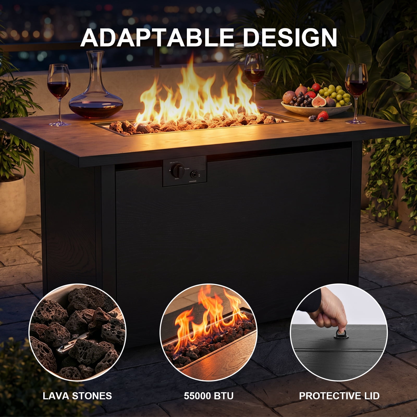 Grezone 42'' Propane Gas Fire Pit Table 50,000 BTU Auto-Lgnition Gas Firepit