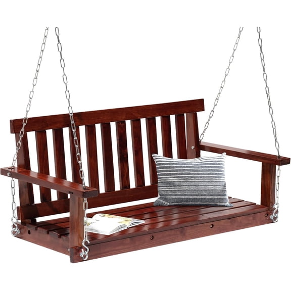 BORGEBY Outdoor Wooden Porch Swing 4Ft Patio Swing with Hanging Chains Heavy Duty 800lb Weight Capacity for Garden Yard,Brown
