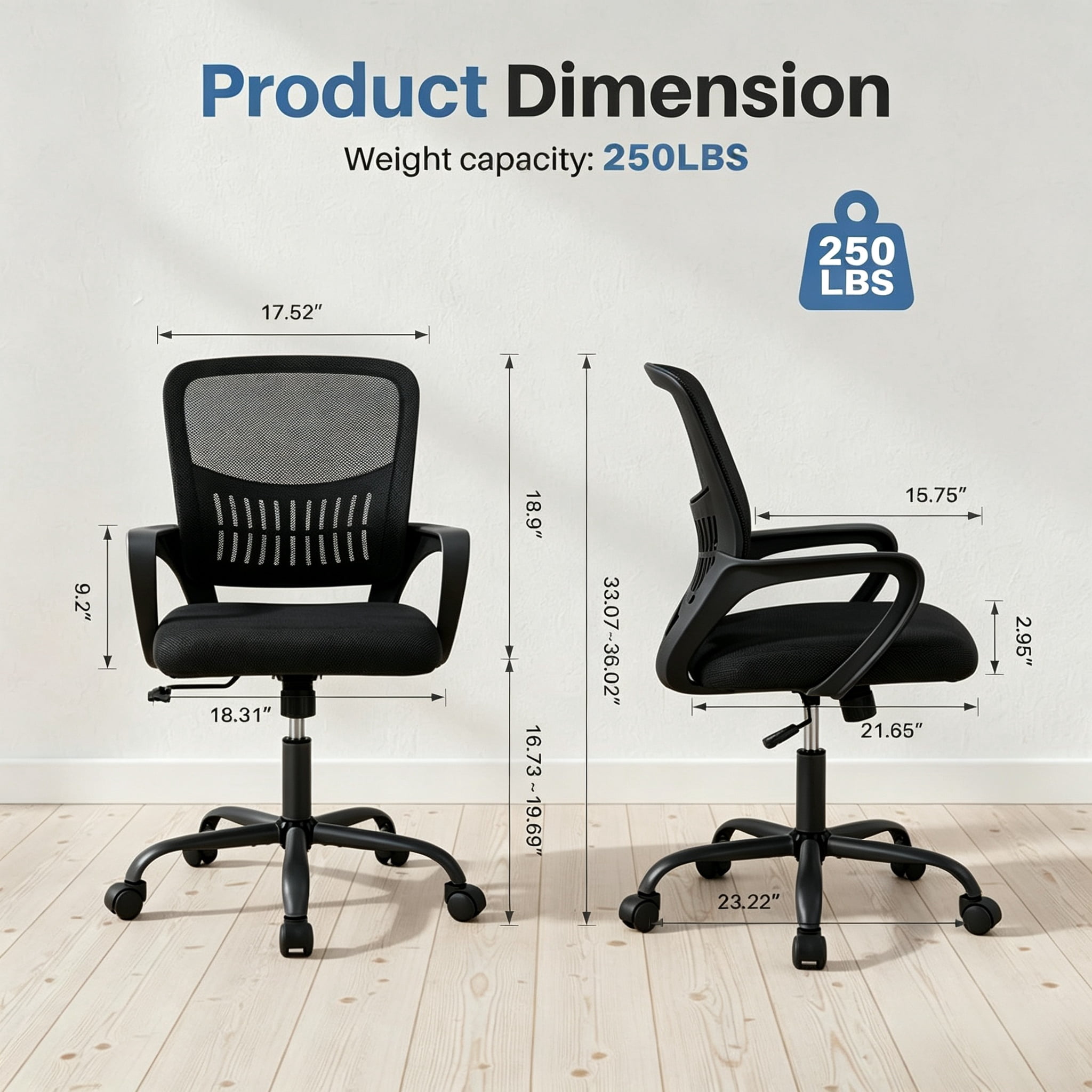 Ergonomic Mid Back Office Chair with Lumbar Support