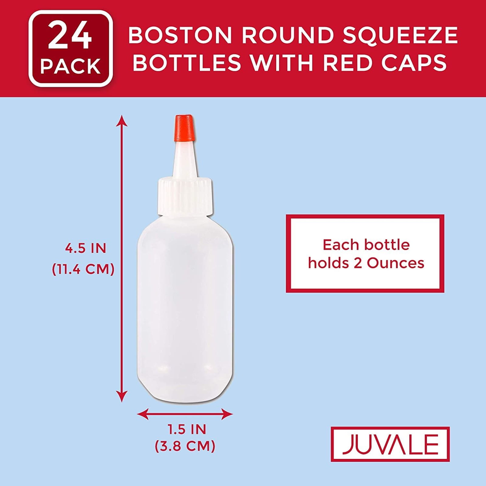 24Pcs Boston Round Squeeze Bottle with Red Cap 2 oz for BBQ Condiments Sauce Oil