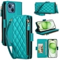 thumbnail image 2 of For iPhone 15 Plus RFID Blocking Wallet Case, Crossbody Purse Phone Case with 9 Card Slots, Zipper Pocket & Detachable Strap,Green,For iPhone 15 Plus, 2 of 9