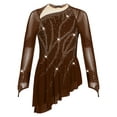 thumbnail image 4 of YiZYiF Girls Shiny Figure Skating Dress Mesh Long Sleeve Irregular Hem Ballet Lyrical Dance Costume Brown 16, 4 of 6