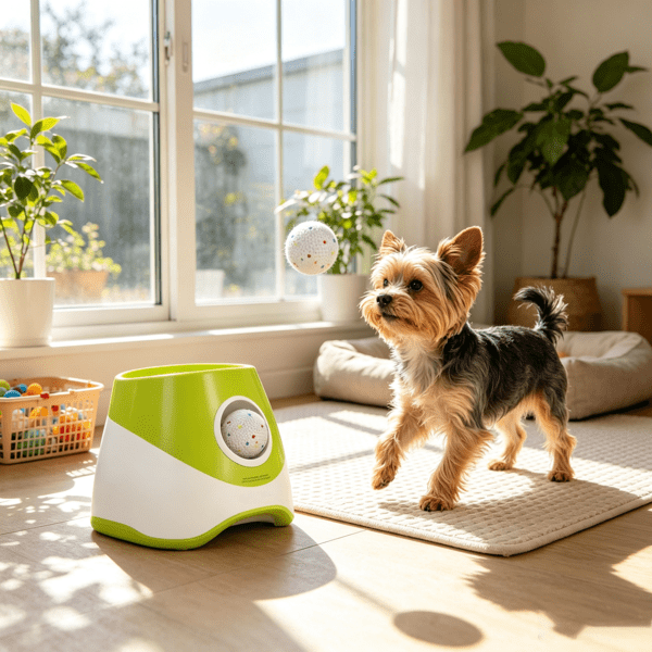 Automatic Dog Ball Launcher, 5 Balls Included, 3 Distance Settings (20/33/46 ft), for Small & Medium Dogs, Green