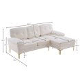 thumbnail image 3 of Sectional Sofa Couch, Three-Seat L-shaped Chenille Fabric Upholstered Indoor Modular Sofa with Gold-Plated Feet, Modern Leisure Sofa for Living Room Apartment Office, Beige, 3 of 7