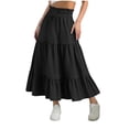 thumbnail image 2 of Wuxian Youth Girls Skirts Bohemian Solid Color High Waist Casual Ruffled Tiered Flowy Breathable Loose Fit Tunic Long Skirt Summer Comfortable A-Line Vacation Beach Dailywear,Black,4-5 Years, 2 of 8