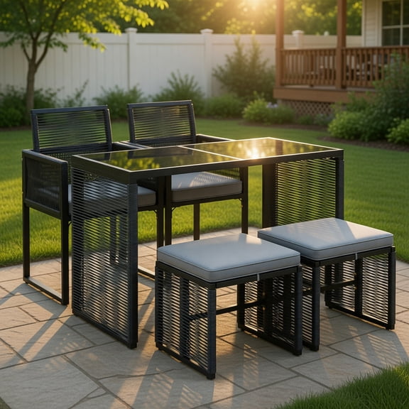 GVN Outdoor Conversation Sets,Patio Furniture Sets,5 Pieces Outdoor Conversation Set with Removable Cushions for Backyard Porch-Gray