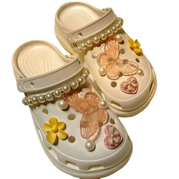 Bonitos abalorios de zapatos para niñas, abalorios de zapatos de resina 3D para mujeres y niños, abalorios de decoración de joyería de diamantes ostentosos de mariposa, accesorios de cocodri