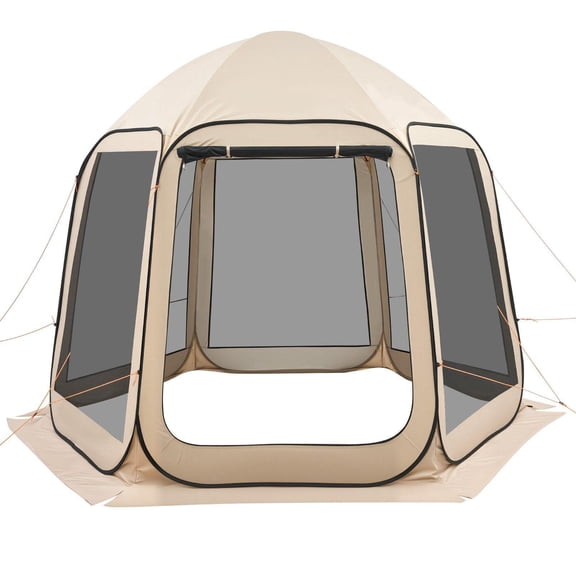 10x9.2ft Pop Up Screen House Tent for 4-8 Person Portable Canopy with Carry Bag Netting Sides Ground Stakes for Garden Patio Backyard Outdoor Beige