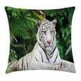 thumbnail image 1 of Tiger Throw Pillow Cushion Cover, Albino Bengal Cat Sitting on a Rock in Forest Southeast Asia Indigenous Species, Decorative Square Accent Pillow Case, 18 X 18 Inches, Fern Green White, by Ambesonne, 1 of 2