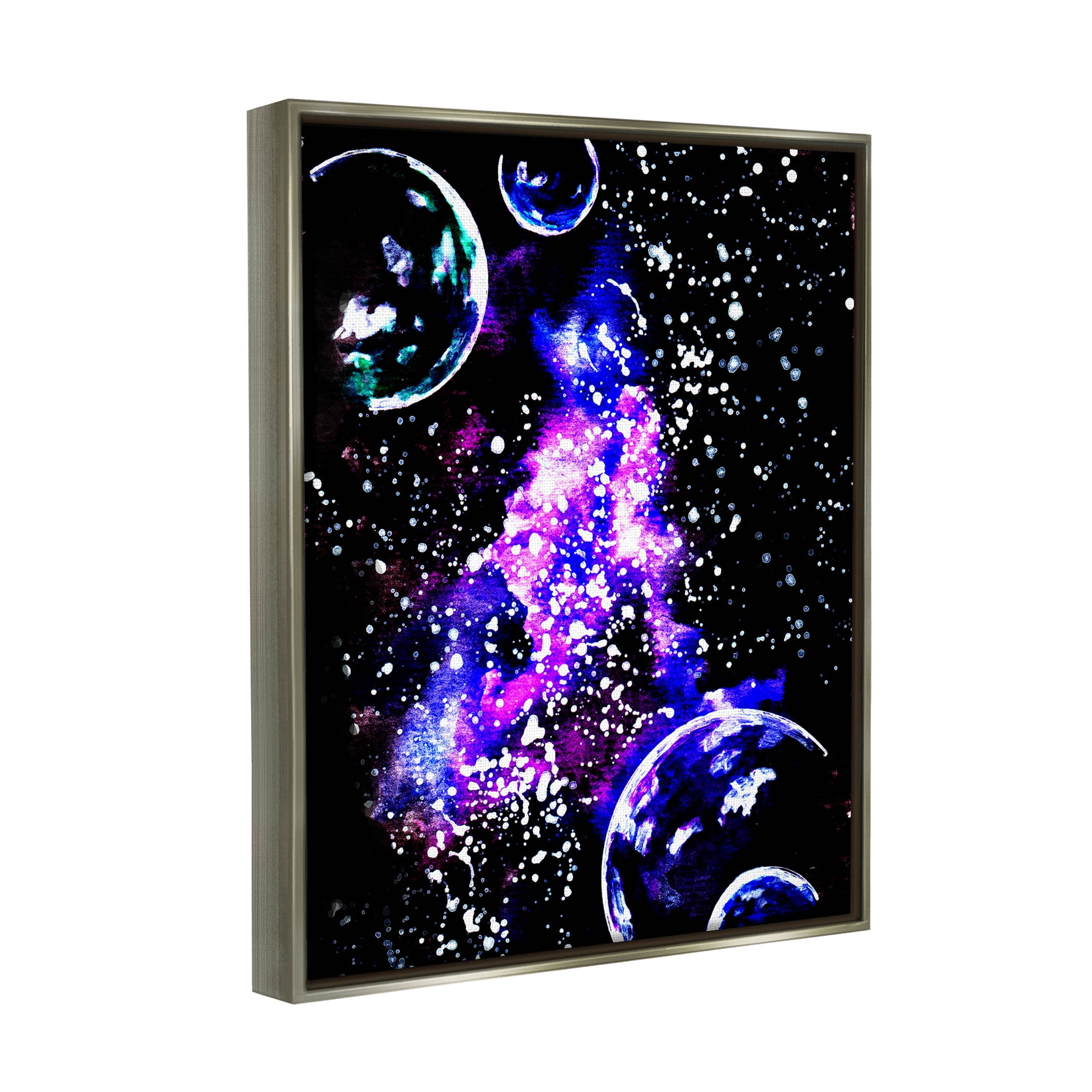 Bold Purple Galaxy Nebula Art for Kids Painting Luster Gray Framed Art Print Wall Art